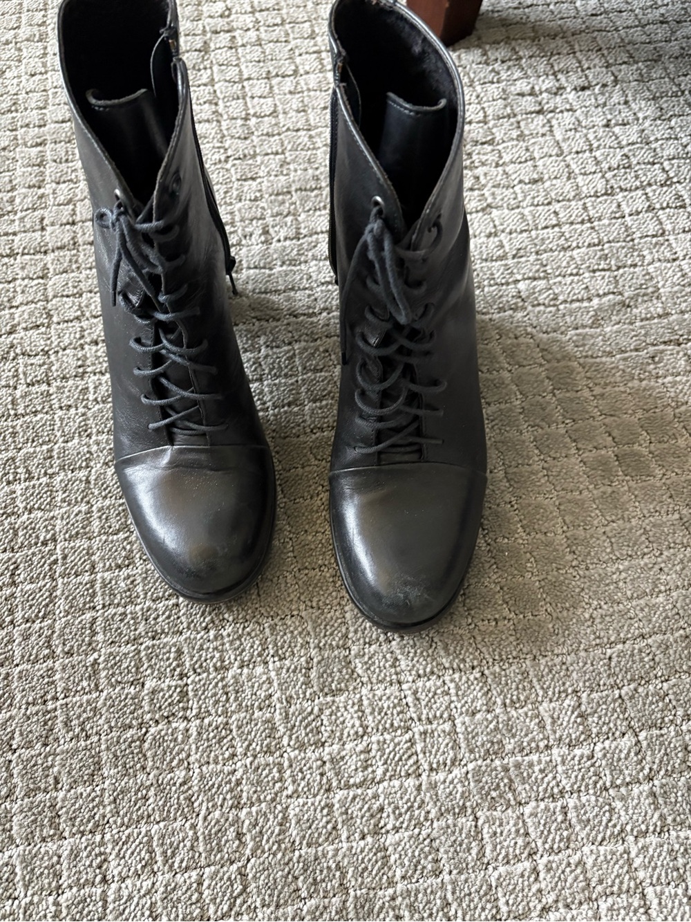 Women's Black Lace-Up Leather Ankle Booties